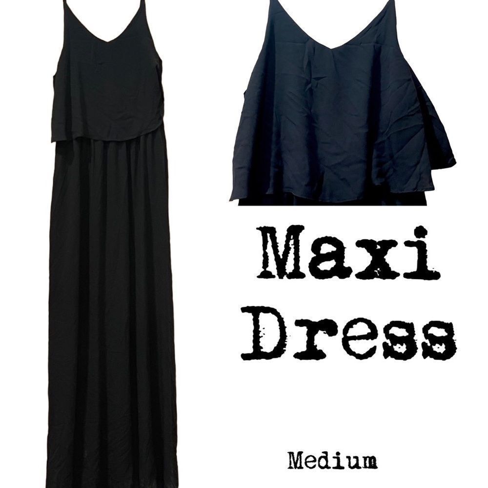Glam Doll Classic Black Spaghetti Strap Maxi Dress Medium - Picture 1 of 7